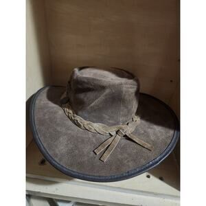 BARMAH 1018 Squashy Australia Kangaroo Leather Hat Large Brown Packable Vintage